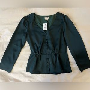 J Crew Factory V-neck Green Blouse